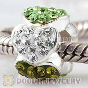  925 Sterling Silver Heart Charm Beads With Austrian Crystal Wholesale 