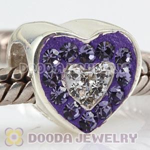  925 Sterling Silver Heart Charm Beads With Austrian Crystal Wholesale 