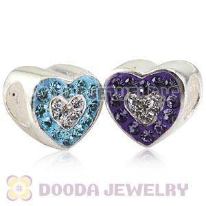  925 Sterling Silver Heart Charm Beads With Austrian Crystal Wholesale 