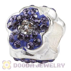  925 Sterling Silver Flower Charm Beads With Purple Austrian Crystal Wholesale 