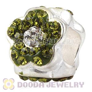  925 Sterling Silver Flower Charm Beads With Green Austrian Crystal Wholesale 