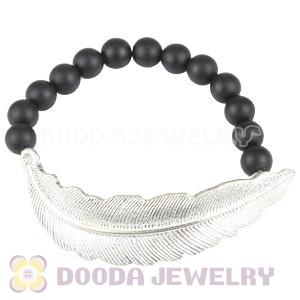 Black Agate Feather Beaded Bracelets Wholesale 
