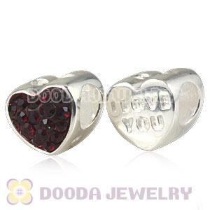  925 Sterling Silver I love You Heart Beads With Austrian Crystal Wholesale 