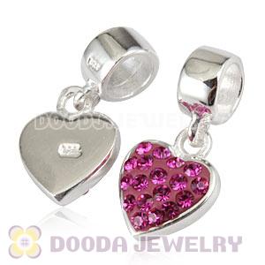 925 Sterling Silver Heart Dangle Charms With Fushia Austrian Crystal Wholesale