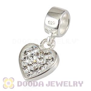 925 Sterling Silver Heart Dangle Charms With White Austrian Crystal Wholesale