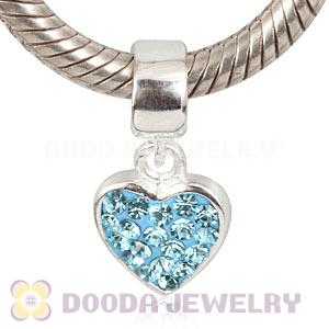 925 Sterling Silver Heart Dangle Charms With Cyan Austrian Crystal Wholesale