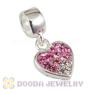925 Sterling Silver Heart Dangle Charms With Austrian Crystal Wholesale