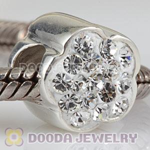  925 Sterling Silver Flower Charm Beads With Austrian Crystal Wholesale 