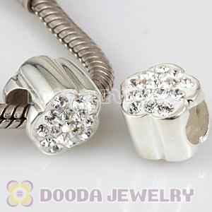  925 Sterling Silver Flower Charm Beads With Austrian Crystal Wholesale 