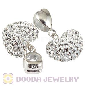 Sterling Silver European Dangle Austrian Crystal Heart Charm Beads