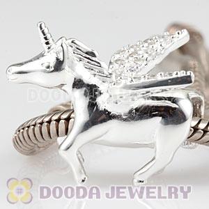 925 Sterling Silver European Unicorn Charm Beads With CZ Stones 