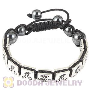 Handmade London 2012 Olympics Cycling BMX Square Alloy Bracelets With Hematite