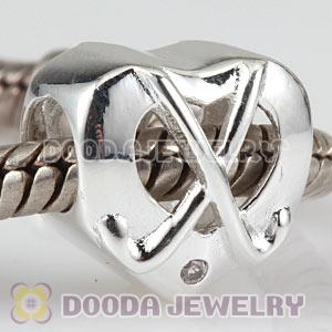 925 Sterling Silver European Hockey Sticks Heart Charm Beads With CZ Stones