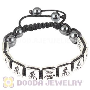 Handmade London 2012 Olympics Cycling Mountain Bike Square Alloy Bracelets With Hematite