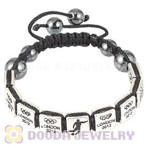 Handmade London 2012 Olympics Football Square Alloy Bracelets With Hematite