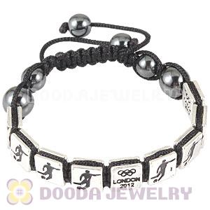 Handmade London 2012 Olympics Football Square Alloy Bracelets With Hematite