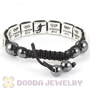 Handmade London 2012 Olympics Football Square Alloy Bracelets With Hematite