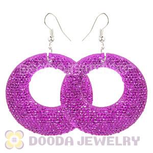 Basketball Wives Purple Crystal Circle Bamboo Hoop Earrings Cheap
