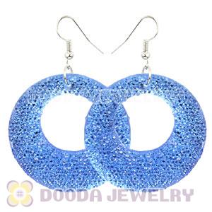 Basketball Wives Blue Crystal Circle Bamboo Hoop Earrings Cheap