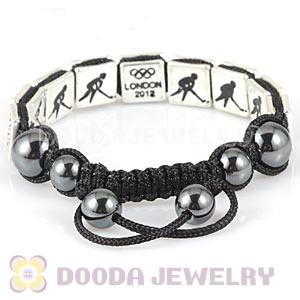 Handmade London 2012 Olympics Hockey Square Alloy Bracelets With Hematite