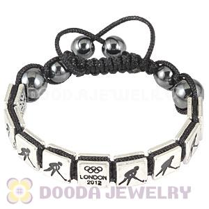 Handmade London 2012 Olympics Hockey Square Alloy Bracelets With Hematite