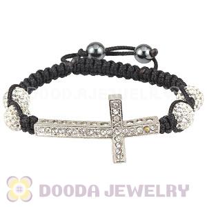 Fashion Handmade Macrame Friendship Bracelets With Pave Crystal Bead And Cross  