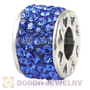 925 Sterling Silver Romance Charm Beads With Blue Austrian Crystal Wholesale