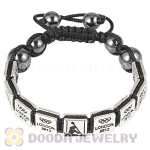 Handmade London 2012 Olympics Canoe Slalom Square Alloy Bracelets With Hematite