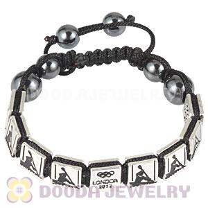 Handmade London 2012 Olympics Canoe Slalom Square Alloy Bracelets With Hematite