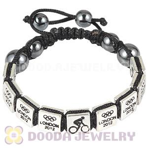 Handmade London 2012 Olympics Cycling Road Square Alloy Bracelets With Hematite