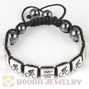 Handmade London 2012 Olympics Cycling Road Square Alloy Bracelets With Hematite