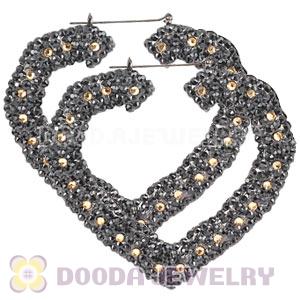85X90mm Black Basketball Wives Bamboo Crystal Heart Earrings Wholesale