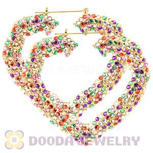 85X90mm Colorful Basketball Wives Bamboo Crystal Heart Earrings Wholesale