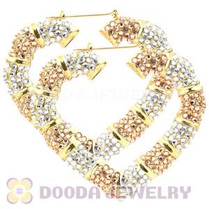 85X90mm Basketball Wives Bamboo Crystal Heart Earrings Wholesale