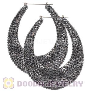 76X90mm Black Basketball Wives Bamboo Crystal Water Drop Earrings 