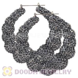80mm Black Basketball Wives Bamboo Buddhist Bead Crystal Hoop Earrings 