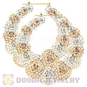 80mm Basketball Wives Bamboo Buddhist Bead Crystal Hoop Earrings 