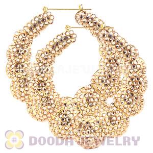 80mm Basketball Wives Bamboo Buddhist Bead Crystal Hoop Earrings 
