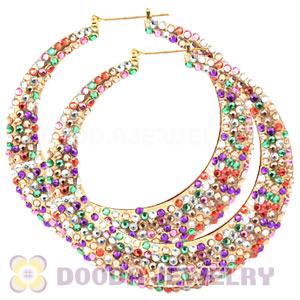 90mm Colorful Basketball Wives Bamboo Crystal Hoop Earrings 