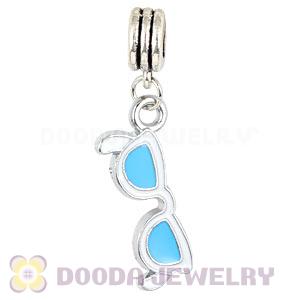 Platinum Plated Alloy European Enamel Cyan Sunglass Charms Wholesale