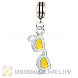 Platinum Plated Alloy European Enamel Yellow Sunglass Charms Wholesale