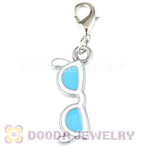 Platinum Plated Alloy Enamel European Jewelry Cyan Sunglass Charms Wholesale