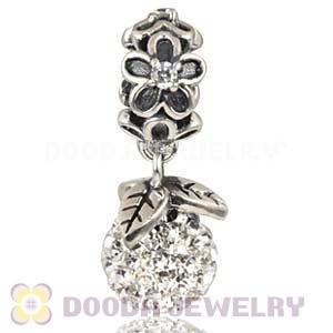 Silver European Forever Bloom Dangle Charms 8mm White Czech Crystal Beads