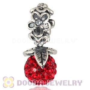 Silver European Forever Bloom Dangle Charms 8mm Red Czech Crystal Beads