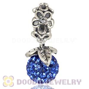 Silver European Forever Bloom Dangle Charms 8mm Blue Czech Crystal Beads