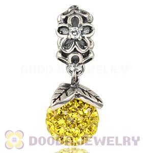 Silver European Forever Bloom Dangle Charms 8mm Yellow Czech Crystal Beads