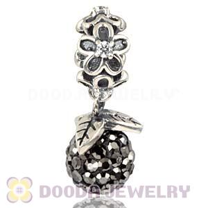 Silver European Forever Bloom Dangle Charms 8mm Grey Czech Crystal Beads