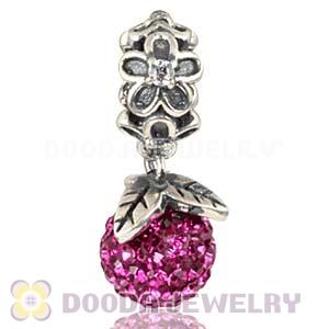Silver European Forever Bloom Dangle Charms 8mm Fushia Czech Crystal Beads