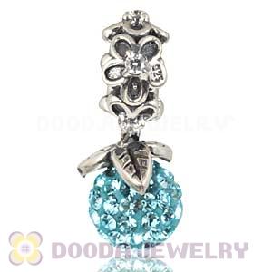 Silver European Forever Bloom Dangle Charms 8mm Cyan Czech Crystal Beads