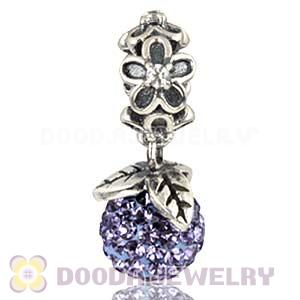 Silver European Forever Bloom Dangle Charms 8mm Purple Czech Crystal Beads